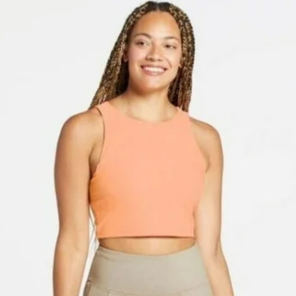 Alpine Design Ribbed Cropped Tank Top Built In Shelf Bra Removable Inserts XS